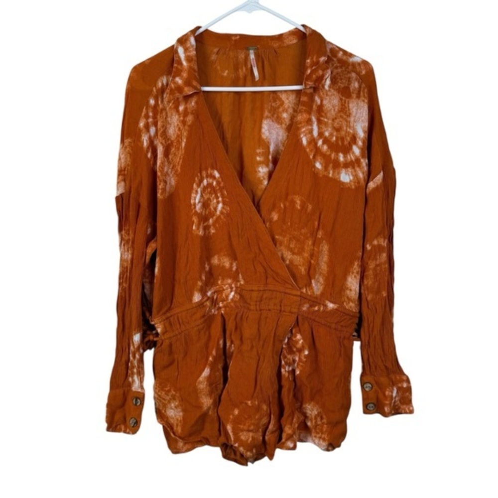 Free people Rust Tie-Dye Long Sleeve Romper size S